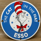 Vintage Esso Gasoline Porcelain Sign Gas Oil Pump Plate Cat In The Hat Dr Seuss