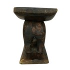 African Hand-carved Wooden Elephant Foot Stool With Intricate Bird Design