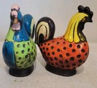 2 Homco Vtg Country Folk Art Chicken Bright Orange Yellow  Green Blue Roosters 