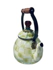 Mackenzie-childs Parchment Check Retired Much-admired 3 Qt Enamel Tea Kettle