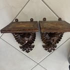 Antique Hand Carved Wood Cherub Angel Sculpture Hanging Wall Shelf -pair