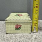 Vtg The Tin Box Co Hinged Lid Container 6 5   x4   x2    Golden Yellow Pink Rose Vgc