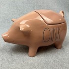 New Rae Dunn By Magenta Pink     oink     Ceramic Pig Cookie Jar Canister