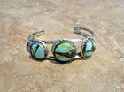 Super      Vintage Navajo Sterling Silver Three Premium Turquoise Bracelet