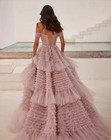 Off Shoulder Tulle Prom Dress Multilayer Lace Up Back Sleeveless Evening Dress