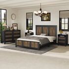 4pcs Bedroom Sets  Queen Size Wooden Strip Platform Bed  Nightstand And Dresser