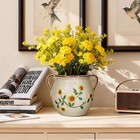 6 Inch Vintage Ceramic Flower Pot With Relief Design   Handles  Indoor Plant    