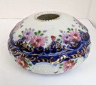 Antique Porcelain Hair Receiver Pink And Lavender Floral Cobalt   Gold Trim