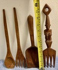 Antique Primitive Early American Folk Art Hand Carved Wooden Scoop  Spoon  Forks