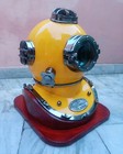 Brass Yellow Finish Mark V Us Navy Scuba Diving Divers Helmet W wooden Base