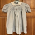 Vintage Polly Flinders Blue Swiss Dot Hand-smocked Toddler Dress T4