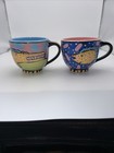 Colorful Abstract Fish Art Coffee Mugs Set Of 2 Hand Painted Style Ceramic Cups