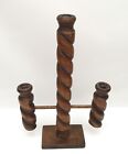 Vintage Wood Barley Twist Triple Candlestick Candle Holder 15    