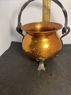 Hammered Copper Vintage Footed Cauldron Pot Twisted Iron Handle 5  Germany