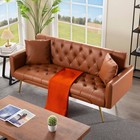 68 3  Tufted Futon Sofa Bed Twin Sleeper 5 Position Pu Leather Gold Metal Legs