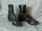 Nos Antique Boots Victorian Edwardian Womans Black Leather High Top Button Shoes