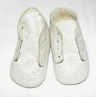 Vintage Antique Leather Baby Or Baby Bootie Shoes White  4  X 2  