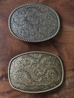 Rectangular Floral Scroll Belt Buckle- Silver   Gold
