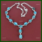 Oval Natural Tibetan Turquoise Sterling Silver Chain Unique New Necklace Jewelry