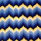 Vtg Bargello Needlework Piece Blues Yellow   White Optical Elusion 13  Square