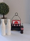 Coca Cola White Salt   Pepper Shakers W  Caddy   Toothpick Holder Tin Box  Euc