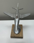 Mid Century Jet Aircraft Metal Sculpture  Wood Base Aviation History  Military