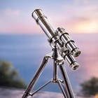 Antique Brass Victorian Double Barrel Telescope   Spyglass With Wooden Tripod  