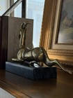 Vintage Solid Brass Leaping Gazelles Bookends Set Of 2 On Marble