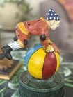 Vintage Cast Iron Mechanical Coin Bank - Spinning Acrobat Circus Clown On Ball