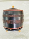 Antique Hand Carved Birds Treen Wood 4  Lidded Footed Trinket Sewing Snuff Box