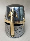 Medieval Mini Crusader Knight Helmet Steel Helmet Brass Cross Design Decor