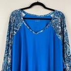 Catherines Flounce Sleeve Top Size 5x Blue Paisley V Neck Stretch