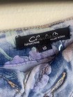 Charlie B Floral Print Denim Mini Skirt Raw Frayed Hem Blue Pink Sz 10 Cottage