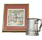 Munich Beer Garden Framed Print     Vintage Bavarian Folk Art  Signed 1978