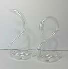 Set Of 2 Vintage Mouth Blown Clear Glass Swan Bud Vases Single Flower Oil Lamp
