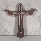 Wood Cross Wall Decor Brown Rustic Christian Jesus Crucifix Handmade Religious