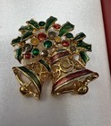 Christopher Radko Shiny Brite Christmas Brooch Pin Bells Holly