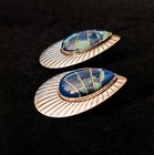 Native Sterling Silver Azurite Malachite Statement Earrings 12 8 Grams