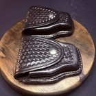 Aker Handcuff Case 508 Chrome Snap Basket Weave Leather  Hinged   Chain Set Of 2