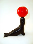 French Modern Carved Wood Seal 6 Red Cherries Cocktail Pick Holder Set