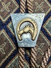 Vintage Ricardo Horse   Horseshoe Bolo Tie Nickel Silver     Hand Tooled 