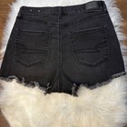 Black High Rise Cut Off Denim Shorts Frayed Hem Button Zipper Stretch Pockets