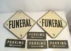 Vintage Funeral Parking Sign Tops Metal Pole Signage Directionals 6 Pieces