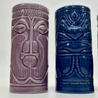Ceramic Tiki Mug Set Of 4 Blue Green Gold Purple Polynesian Barware 2001 Vtg