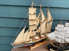Lot Of 5 Vintage Hand Built   Painted Wood Model Sailing Ships Cloth Sails