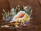 Vintage Finished Crewel Conch Shell Sea Shell Beach Plants