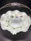 Antique Meriden Silver Plate Co Brides Basket W  Uranium Vaseline Ruffle Bowl