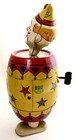 Vintage Tin Wind-up Toy  clown In A Barrel  By J Chein   Co  American Circa 1935