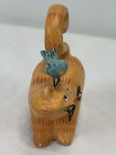 Vtg Small Cat And Bluebird Carved Figure Mini Folk Art Whimsy Crazy Cat Lady