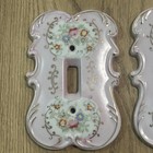 Vtg Pink Arnat Japan Porcelain Ceramic Floral Gilt Single Light Switch Cover X2